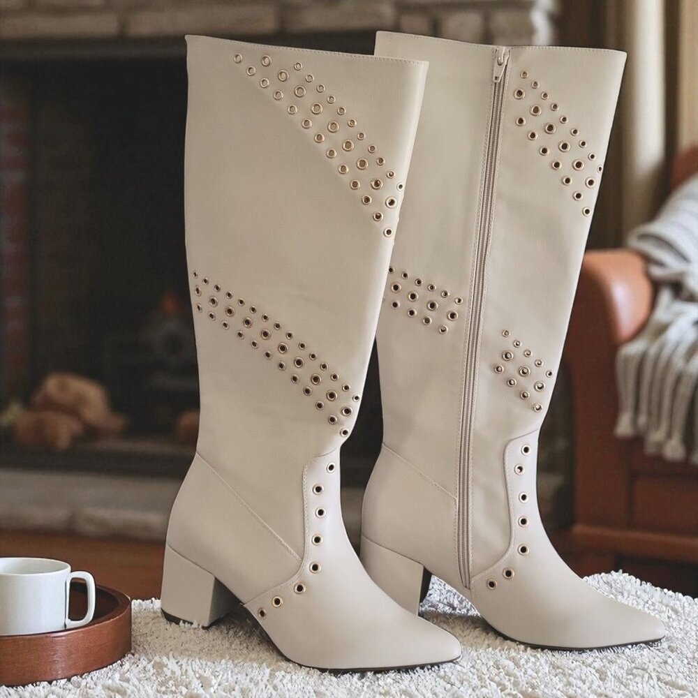 Comfort‎ Est. 1946 Beige Grommet Tall Block Heel Pointed -US 8M